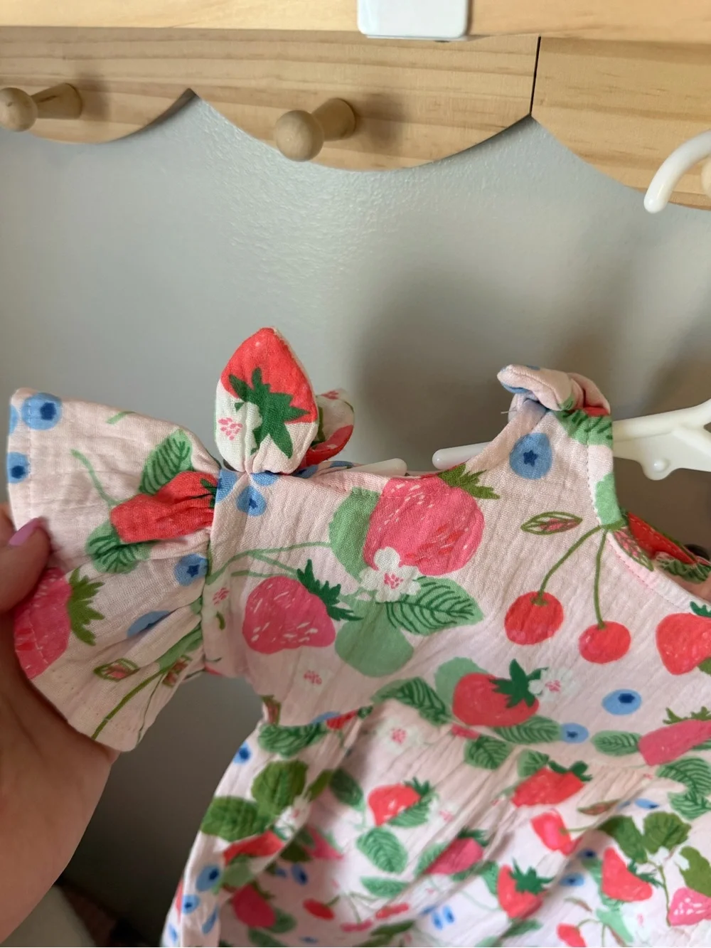 Mud Pie Girls 12-18M Pink Fruit Floral Muslin Cotton Dress Bow NWT Cold Shoulder